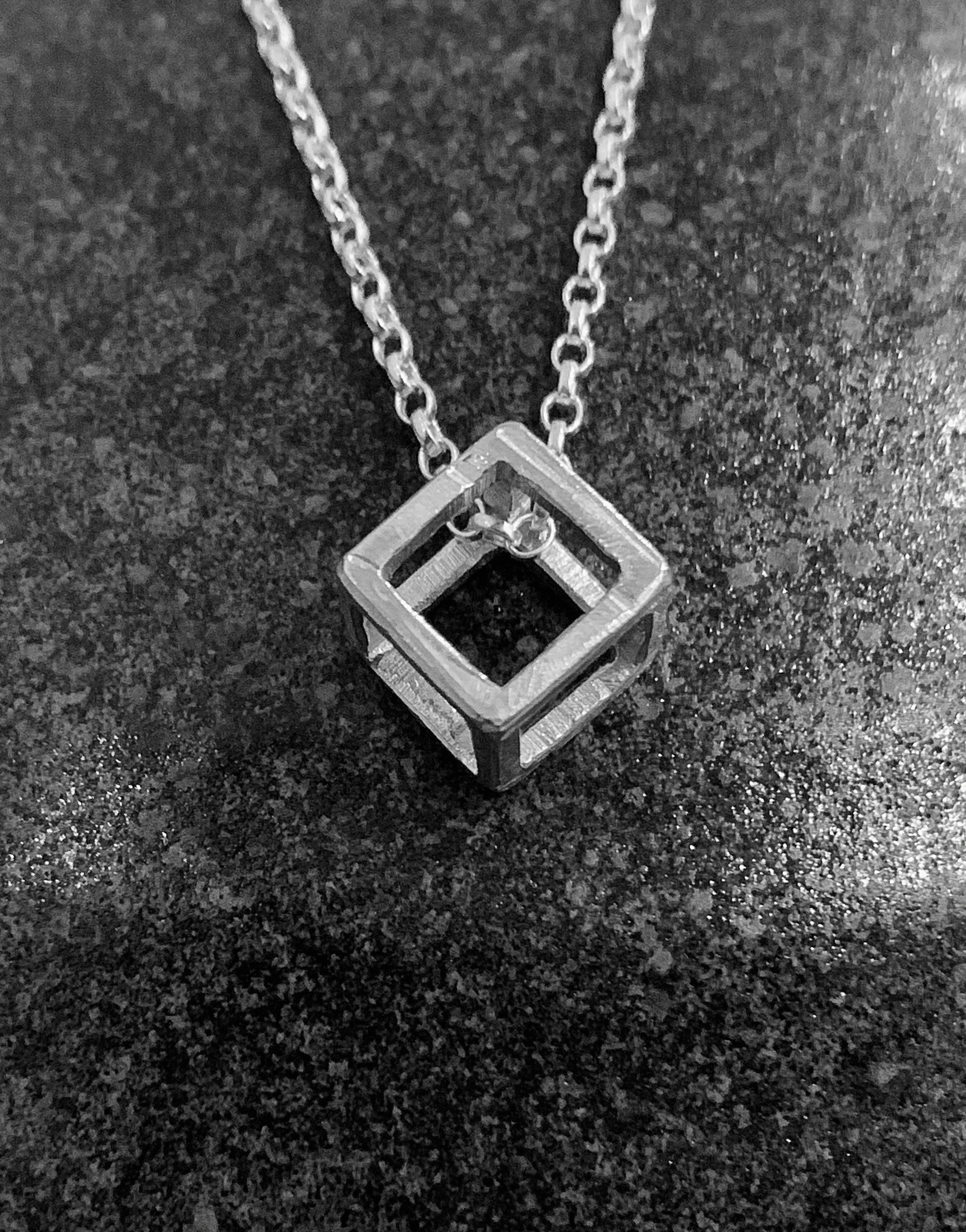 Small Handcrafted 3D Cube Pendant 925 Sterling Silver Necklace