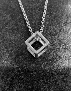 Small Handcrafted 3D Cube Pendant 925 Sterling Silver Necklace