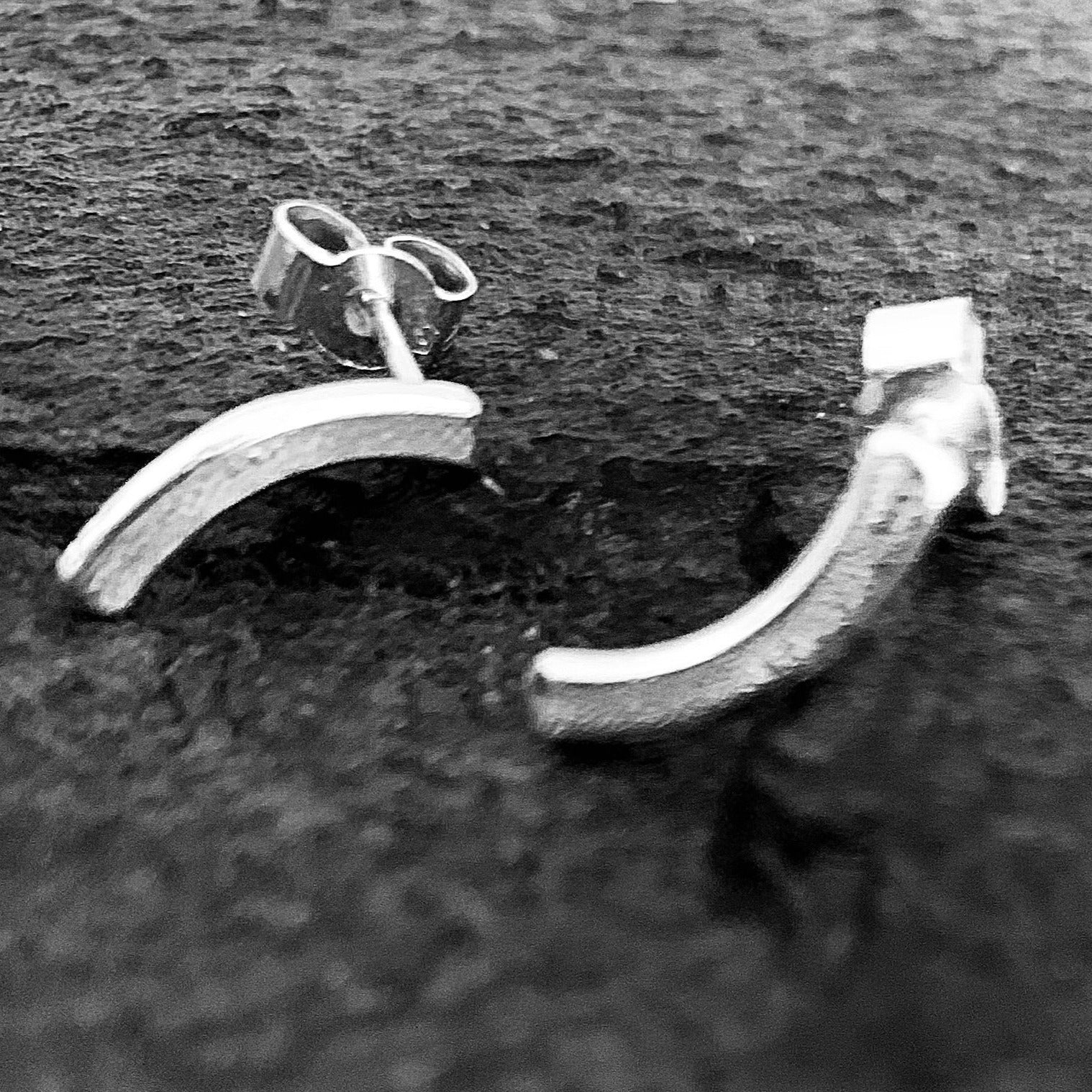 Handmade Curved Bar 925 Sterling Silver stud earrings