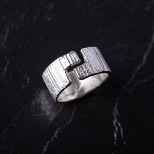 Handcrafted Open Jigsaw Textured Chunky 925 Sterling Silver Ring