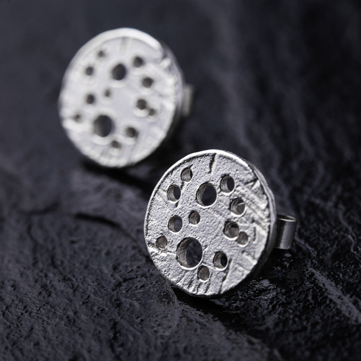 Handcrafted Patterned Disc Earrings in 925 Sterling Silver