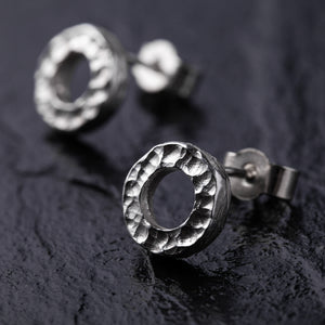 Handcrafted Textured Round 925 Sterling Silver Earrings