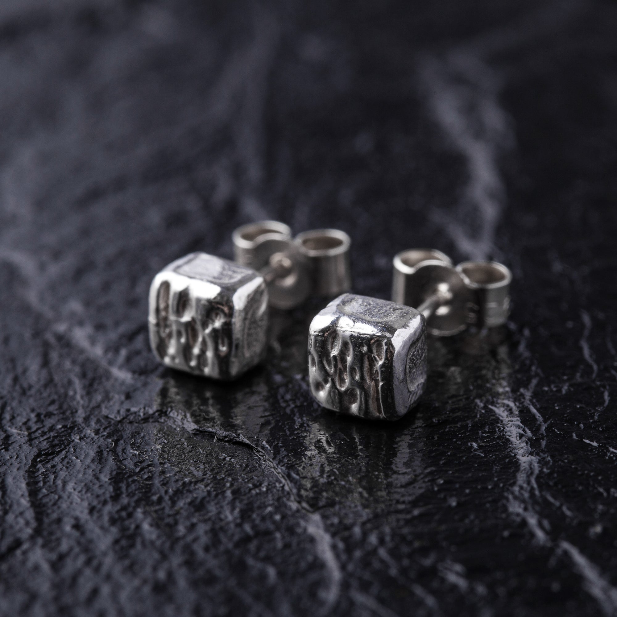 Handmade Square Textured 925 Sterling Silver Stud Earrings