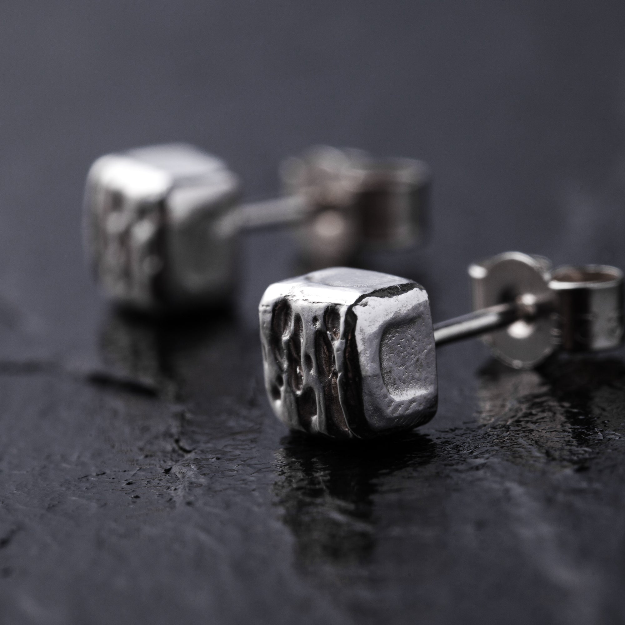 Handmade Square Textured 925 Sterling Silver Stud Earrings