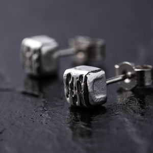 Handmade Square Textured 925 Sterling Silver Stud Earrings