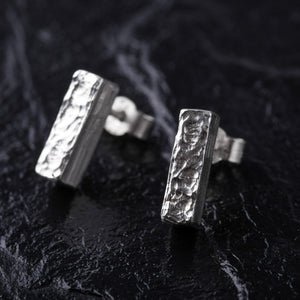 Handcrafted Marl Textured Rectangular 925 Sterling Silver Stud Earrings