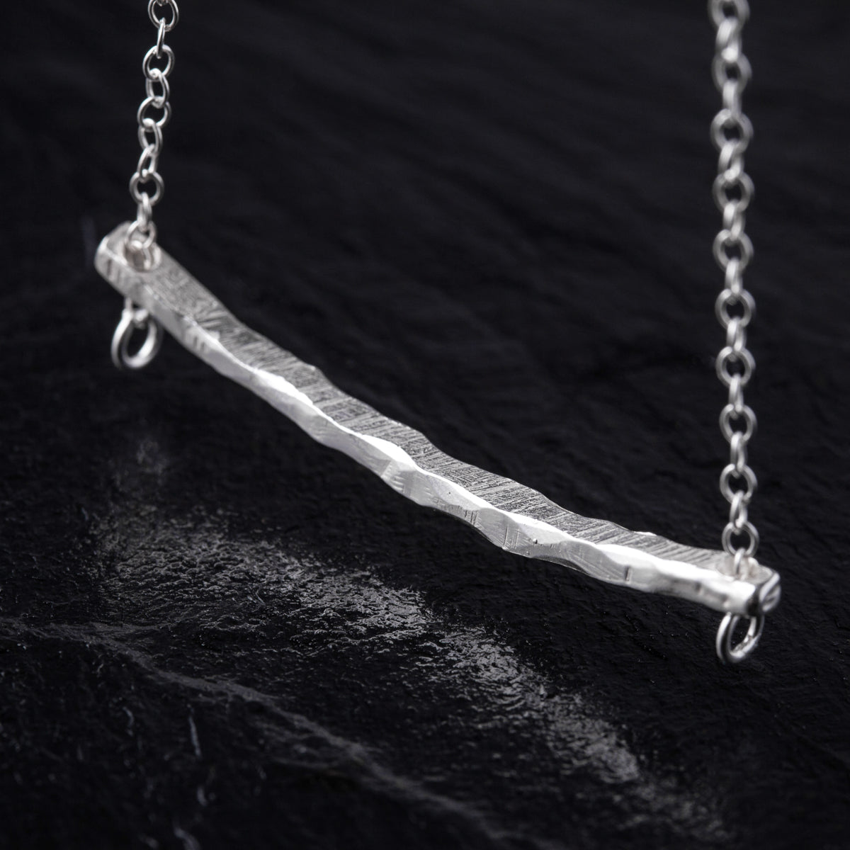 Curved Textured Bar Necklace in 925 Sterling Silver