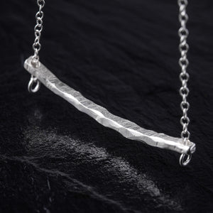 Curved Textured Bar Necklace in 925 Sterling Silver