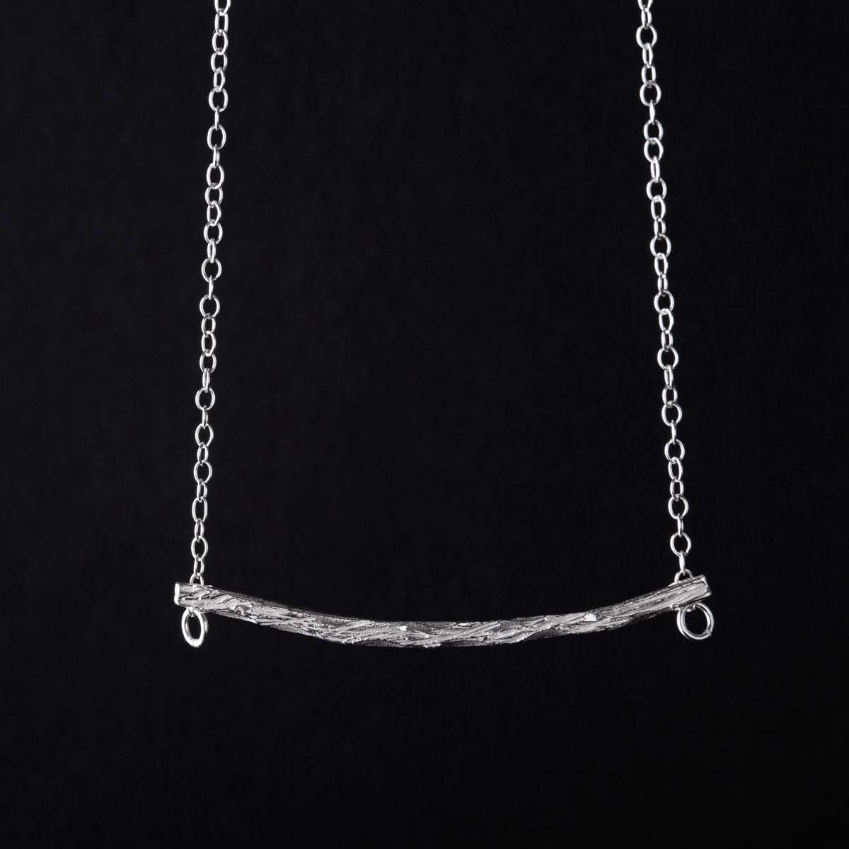 Curved Textured Bar Necklace in 925 Sterling Silver