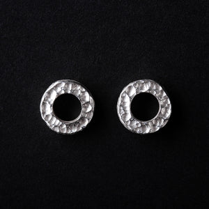 Handcrafted Textured Round 925 Sterling Silver Earrings