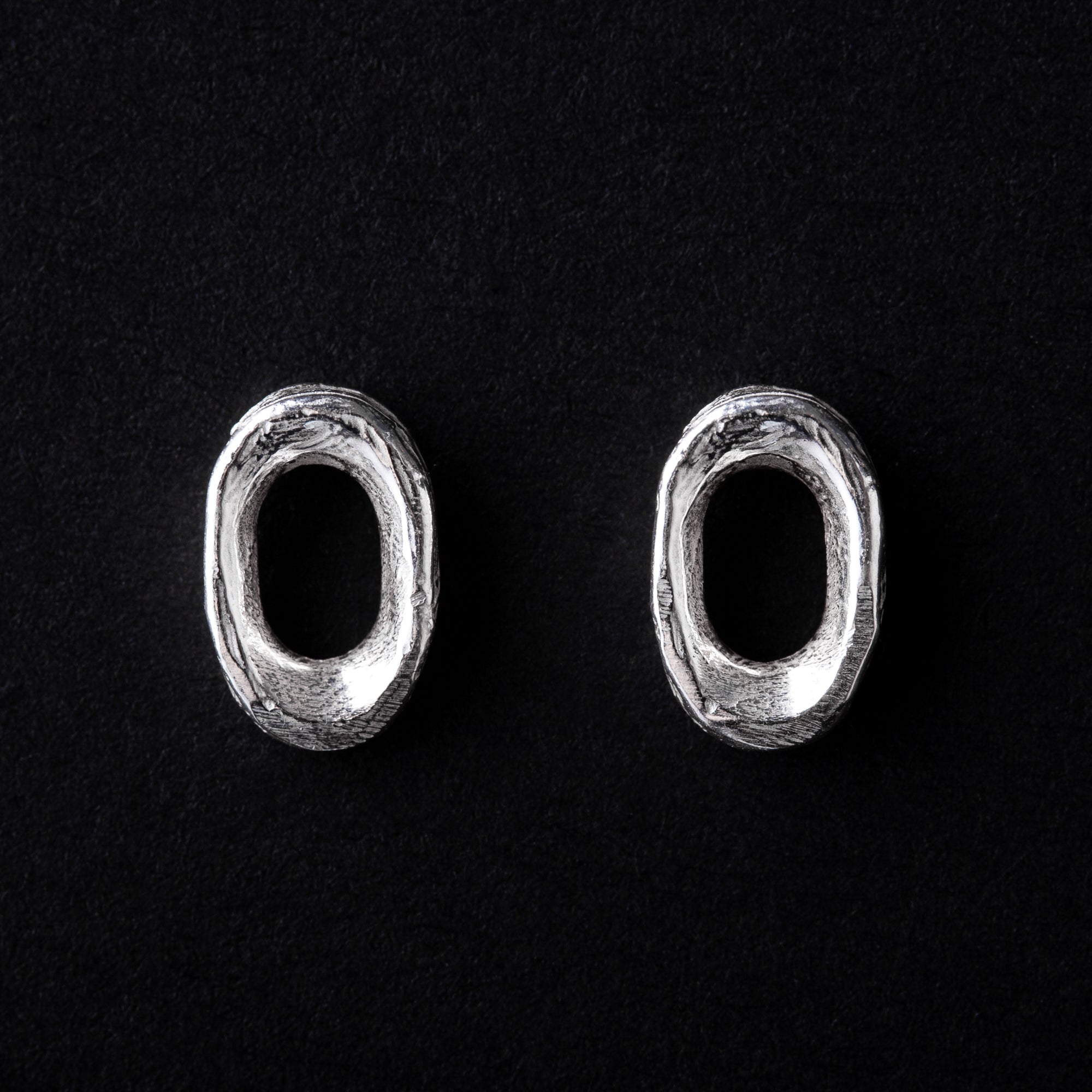 Handcrafted Textured Oval 925 Sterling Silver Stud Earrings