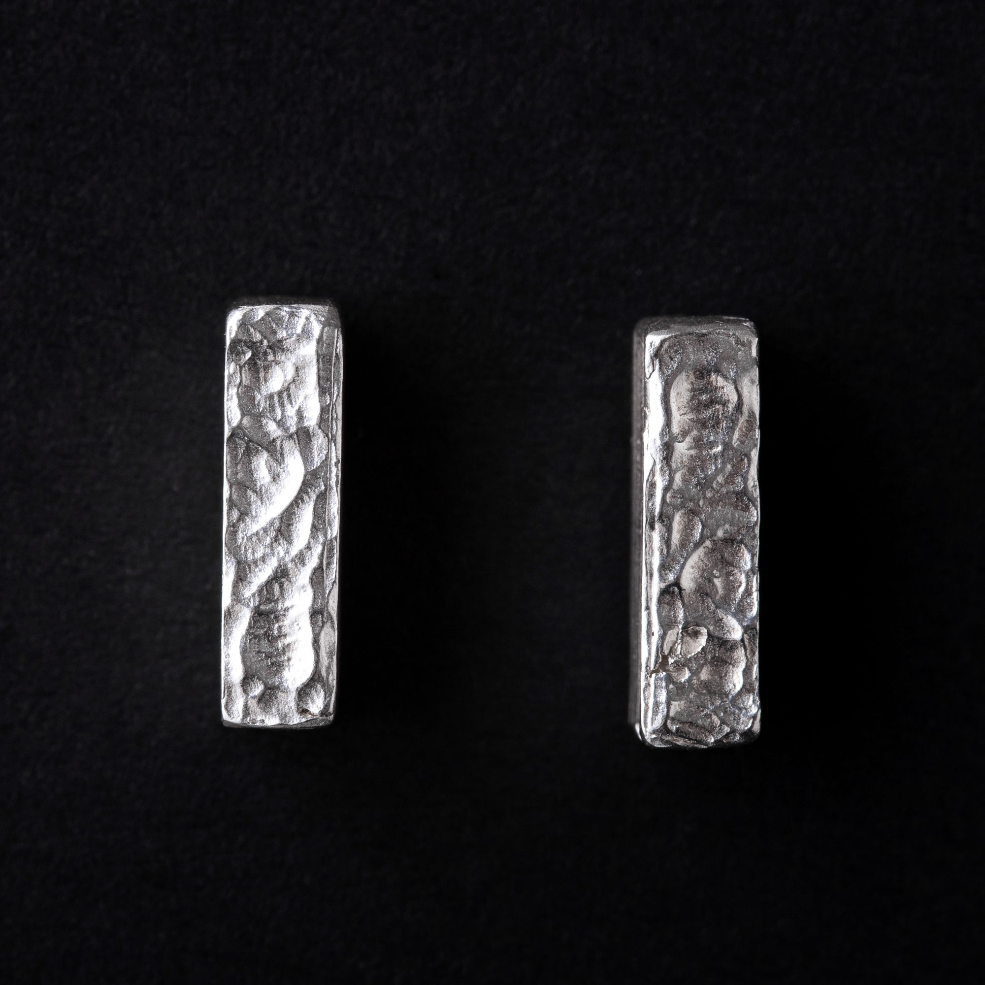 Handcrafted Marl Textured Rectangular 925 Sterling Silver Stud Earrings