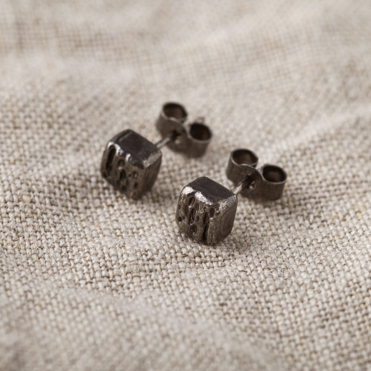 Handcrafted Square Black Rhodium Plated Sterling Silver Stud Earrings