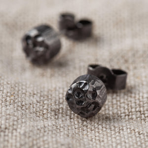 Textured Black Rhodium Plated Circular Silver Studs