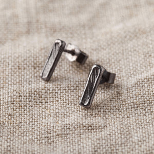 Handcrafted Black Rhodium Plated Minimalist Bar Sterling Silver Studs