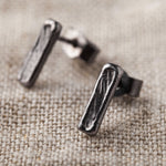 Load image into Gallery viewer, Handcrafted Black Rhodium Plated Minimalist Bar Sterling Silver Studs
