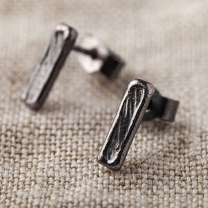 Handcrafted Black Rhodium Plated Minimalist Bar Sterling Silver Studs