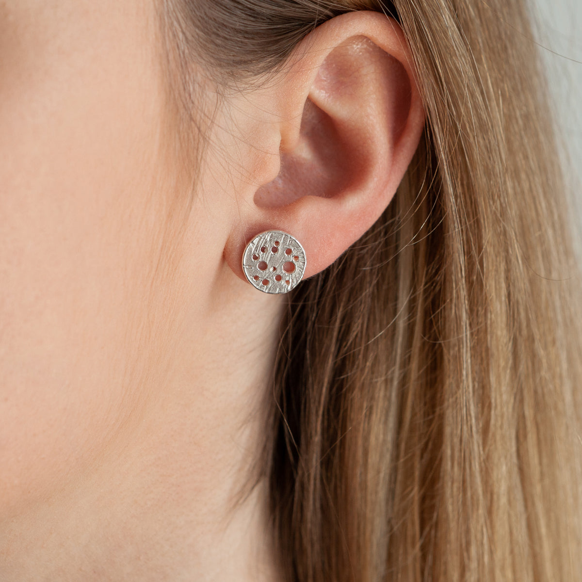 Handcrafted Patterned Disc Earrings in 925 Sterling Silver