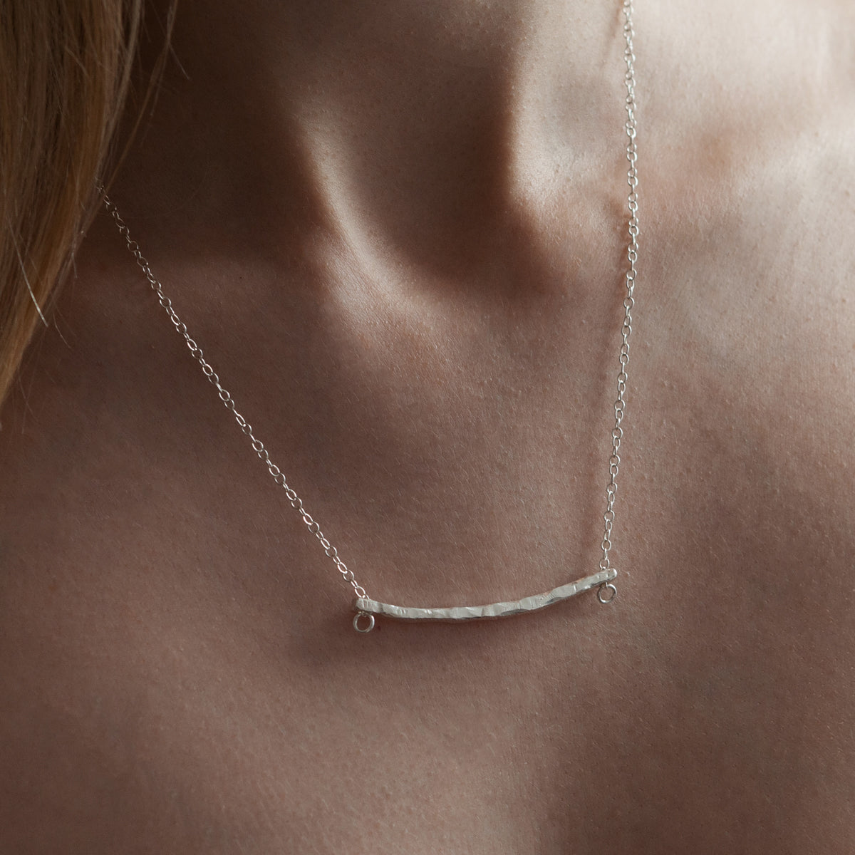 Curved Textured Bar Necklace in 925 Sterling Silver