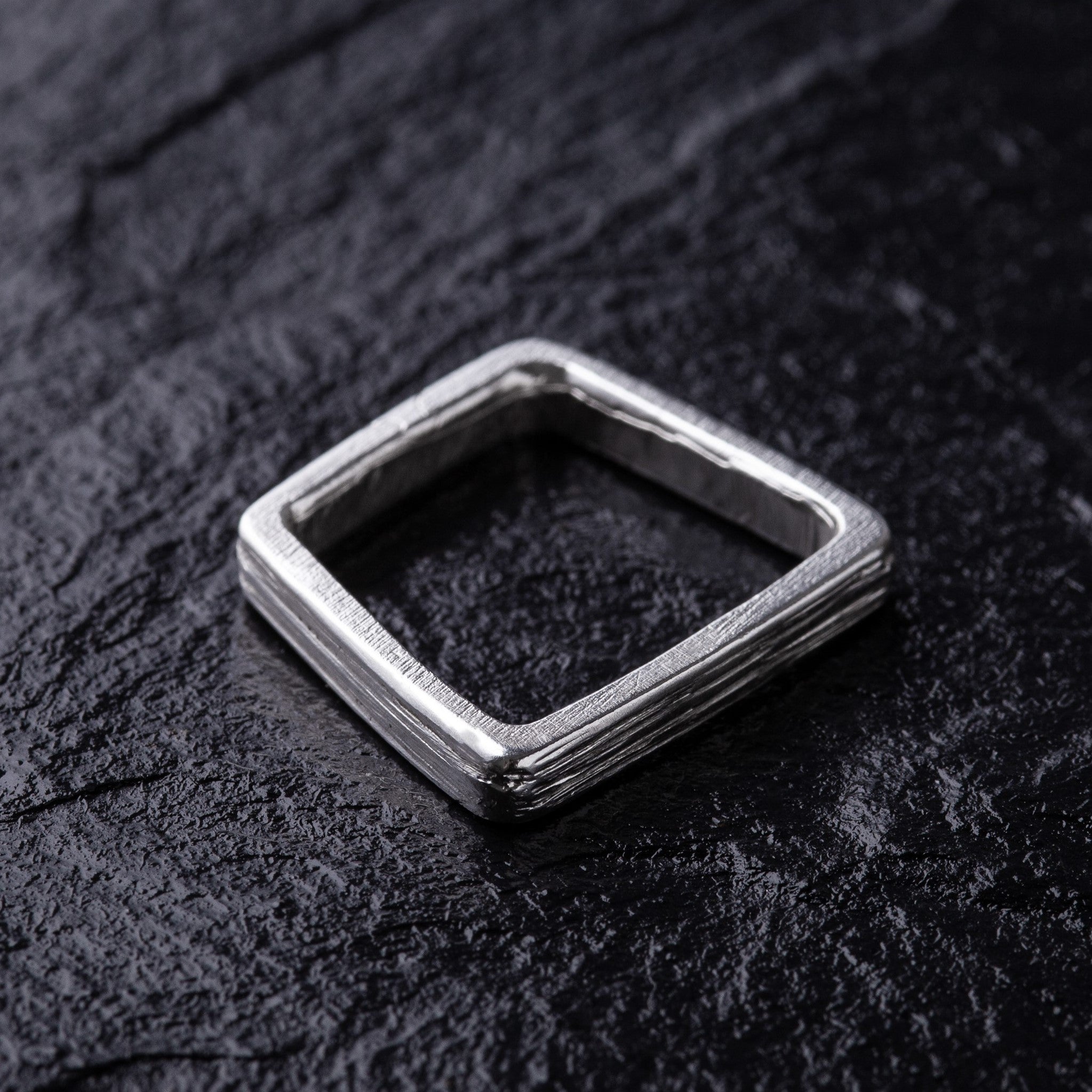 Handcrafted Irregular Rectangular Textured 925 Sterling Silver Stacking Ring