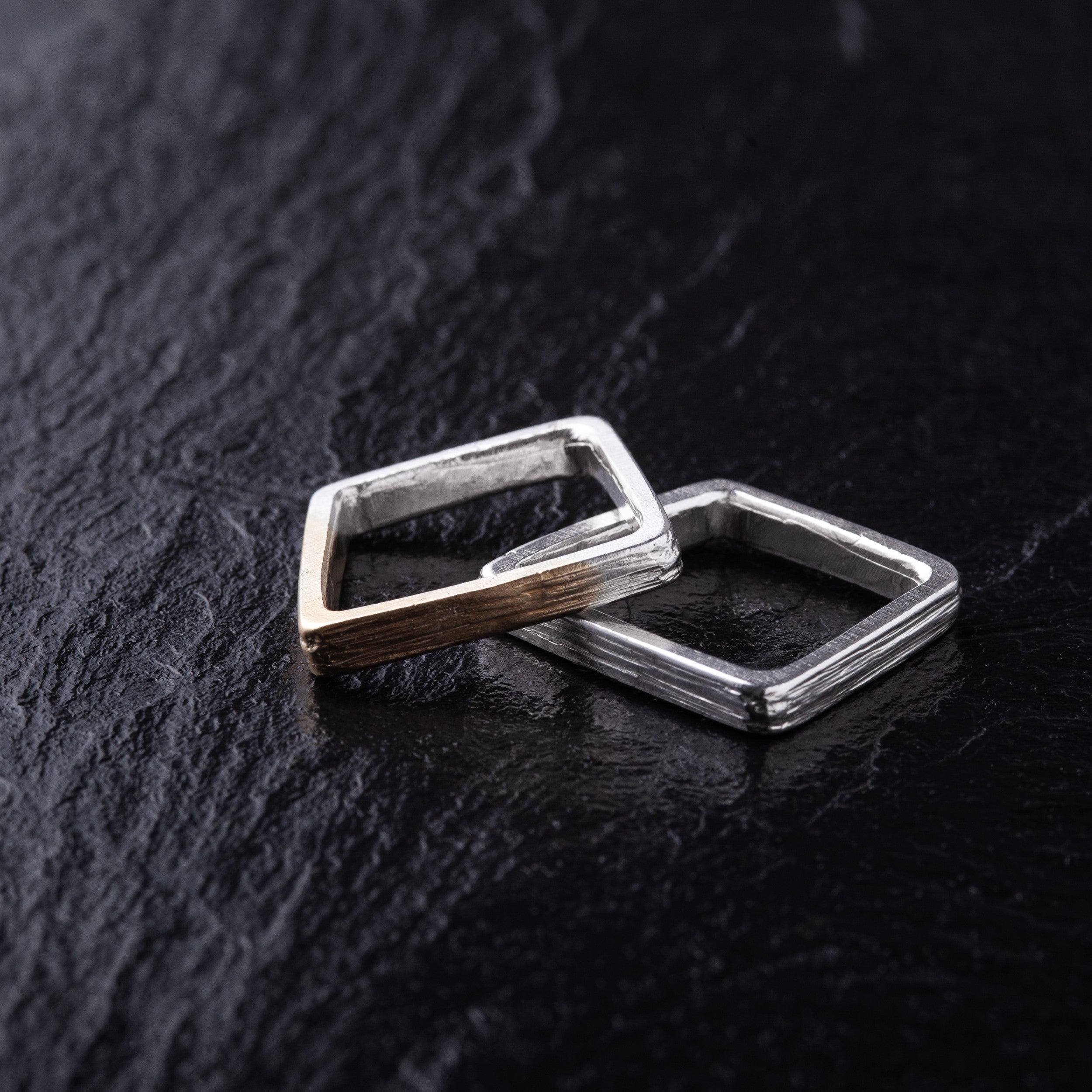 Handcrafted Irregular Rectangular Textured 925 Sterling Silver Stacking Ring