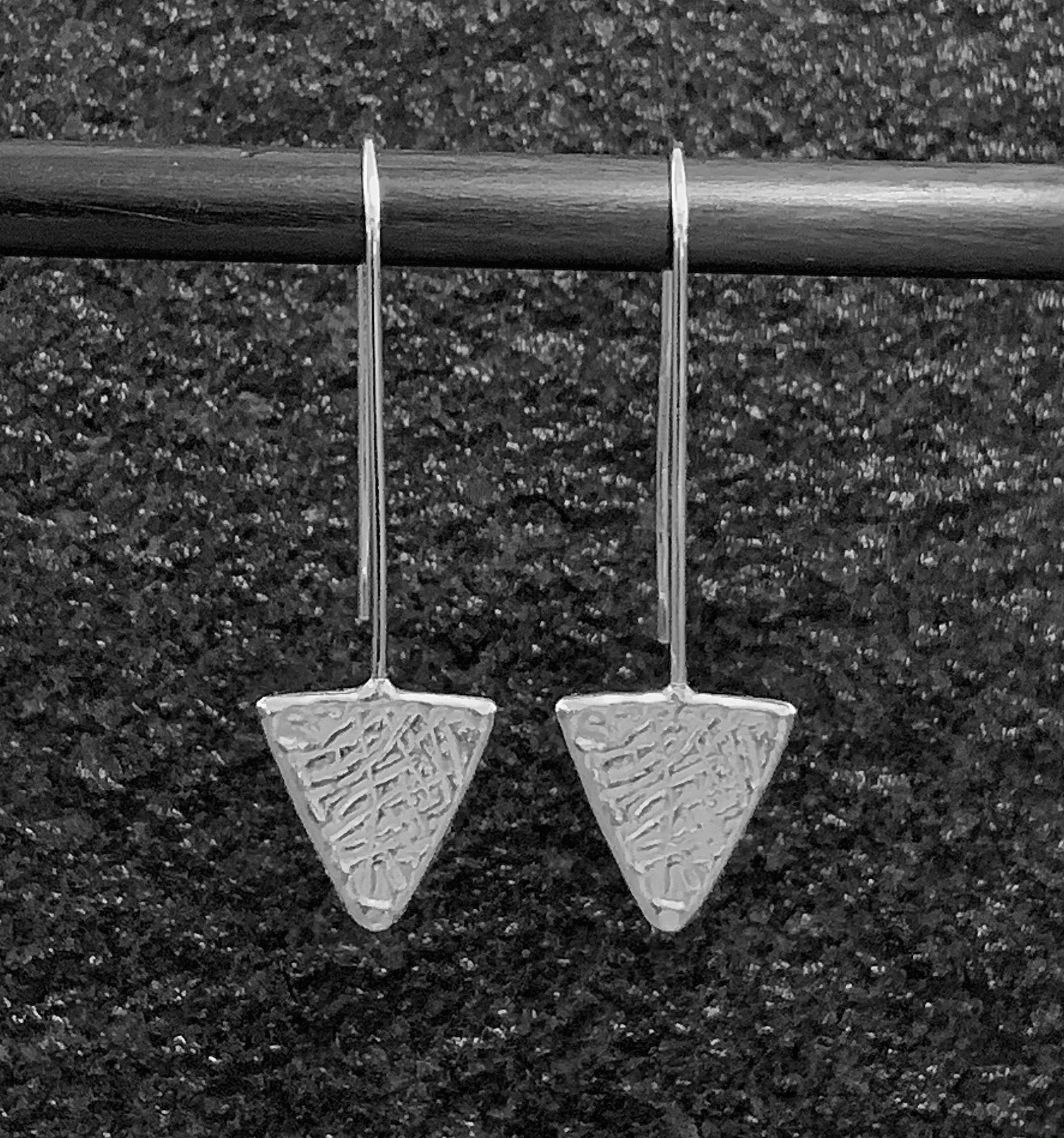 Textured Triangle Dropped Earrings Handcrafted in 925 Sterling Silver